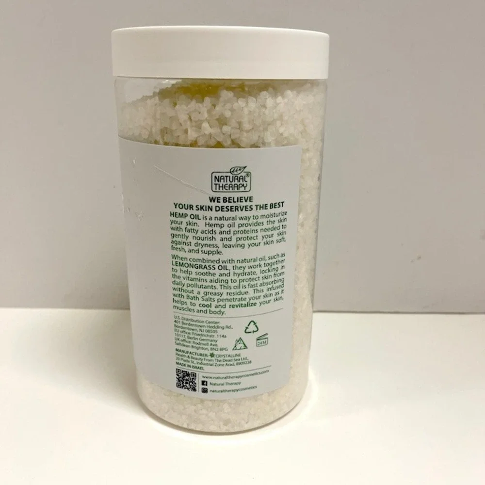 Natural Therapy Hemp Lemongrass Bath Salts NEW 37oz Jar‎ Natural Ingredients